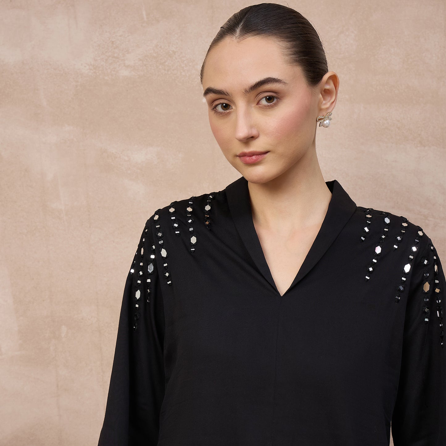 Black Top for Women – Cotton Satin – Back View | First Resort by Ramola Bachchan