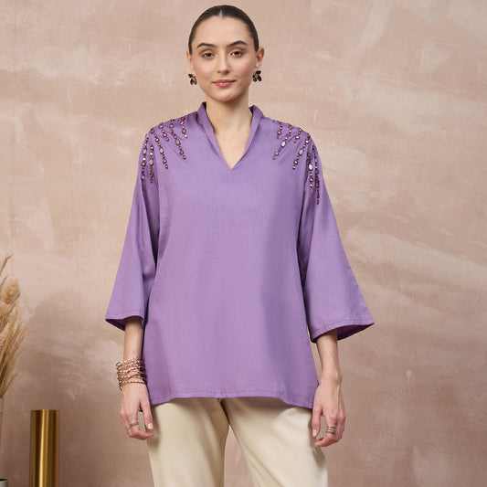 Lilac Top for Women – Cotton Satin | First Resort by Ramola Bachchan