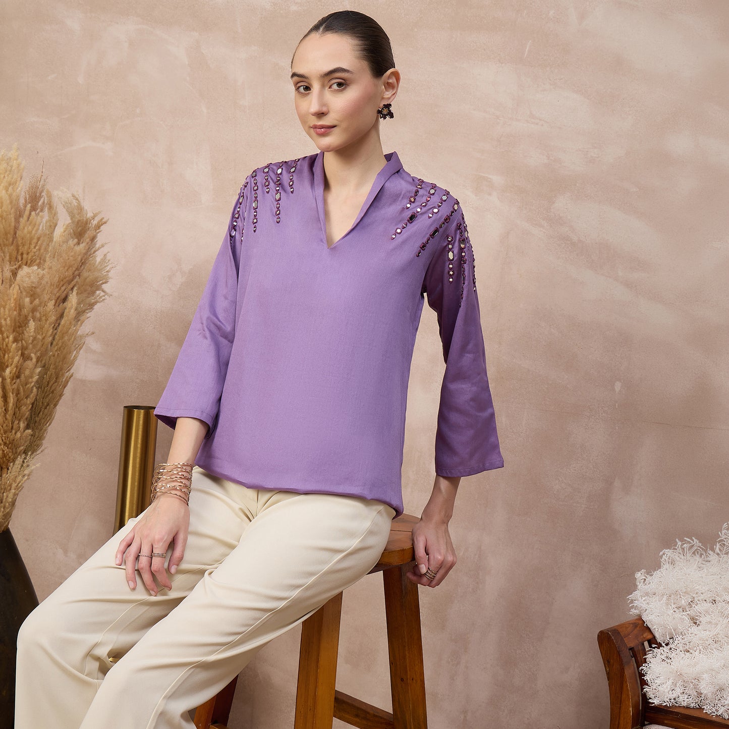 Lilac Top for Women – Cotton Satin – Back View | First Resort by Ramola Bachchan