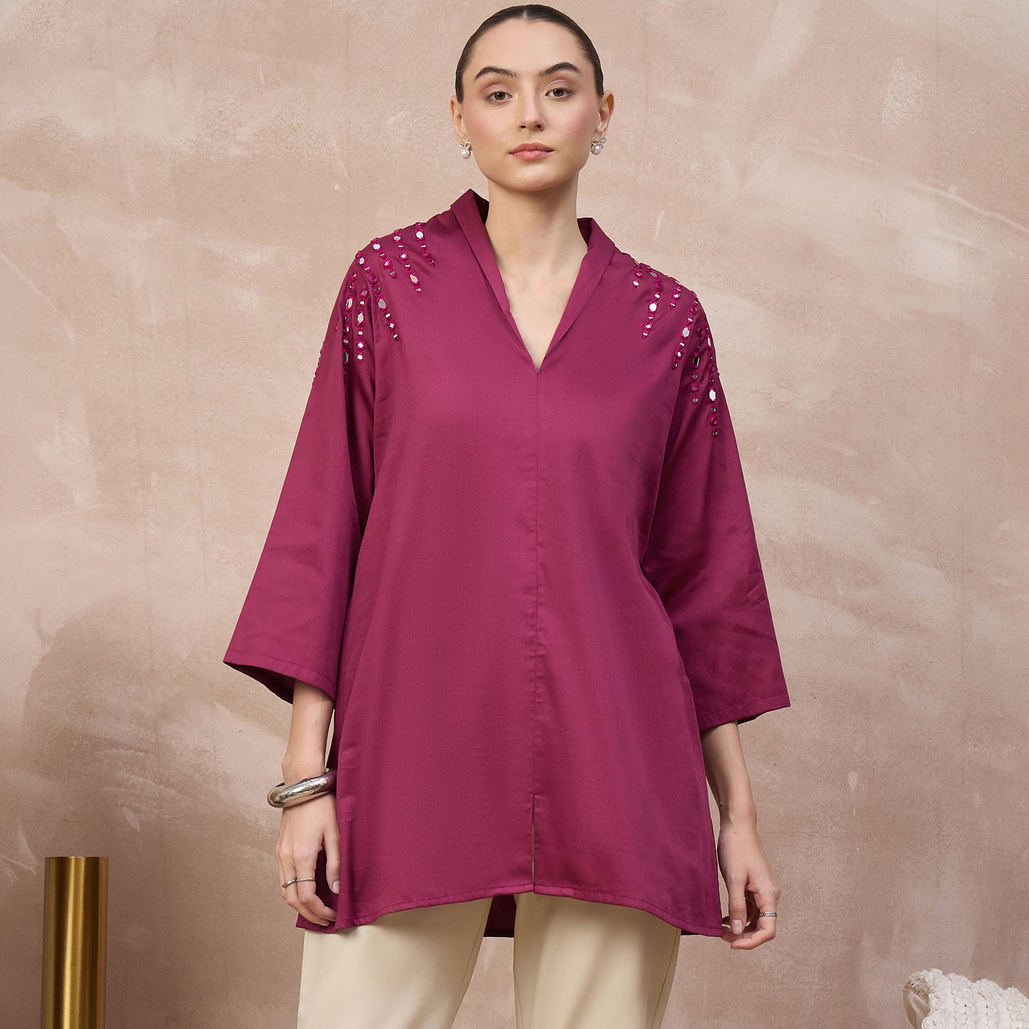 Plum Top for Women – Cotton Satin | First Resort by Ramola Bachchan