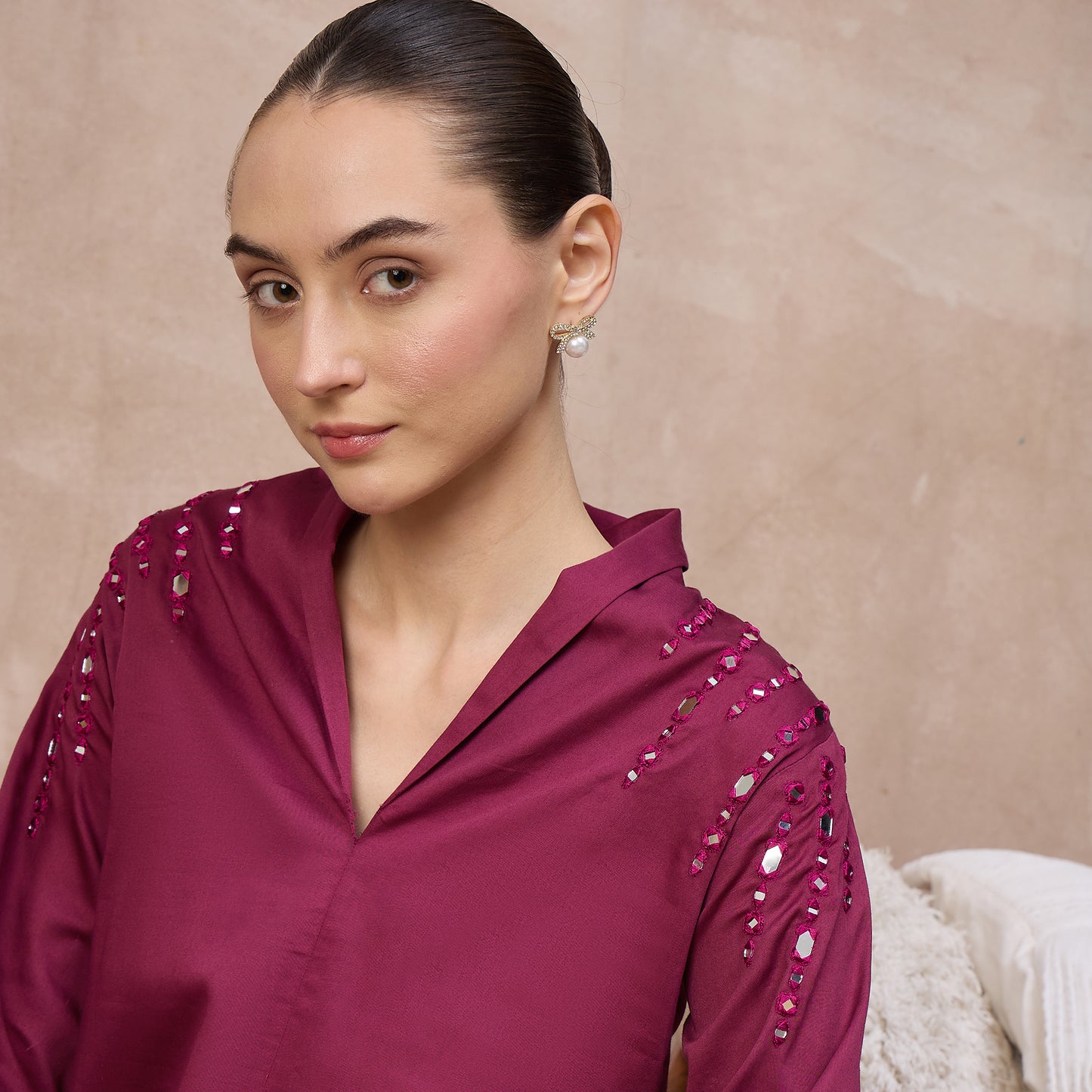 Plum Top for Women – Cotton Satin – Back View | First Resort by Ramola Bachchan