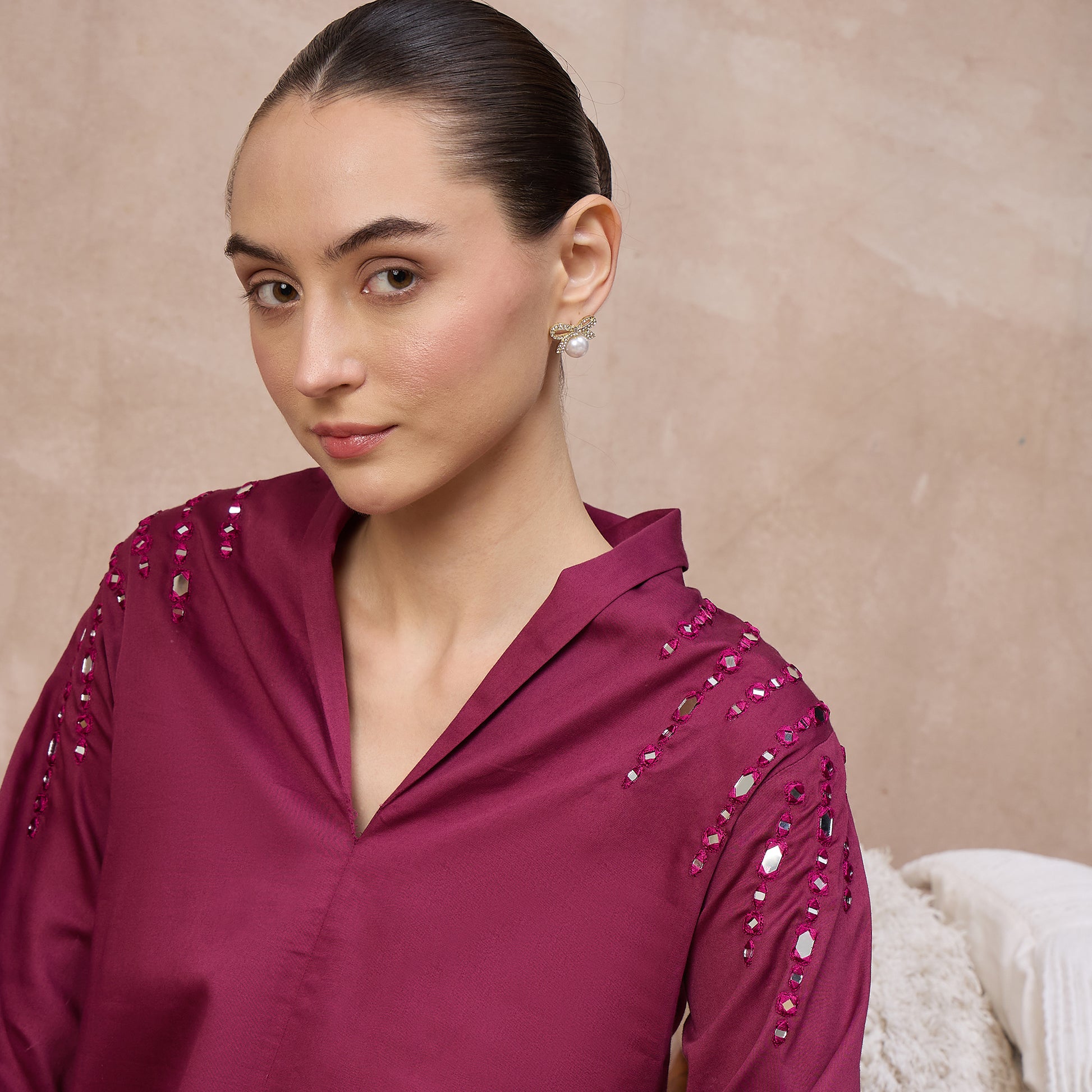 Plum Top for Women – Cotton Satin – Back View | First Resort by Ramola Bachchan