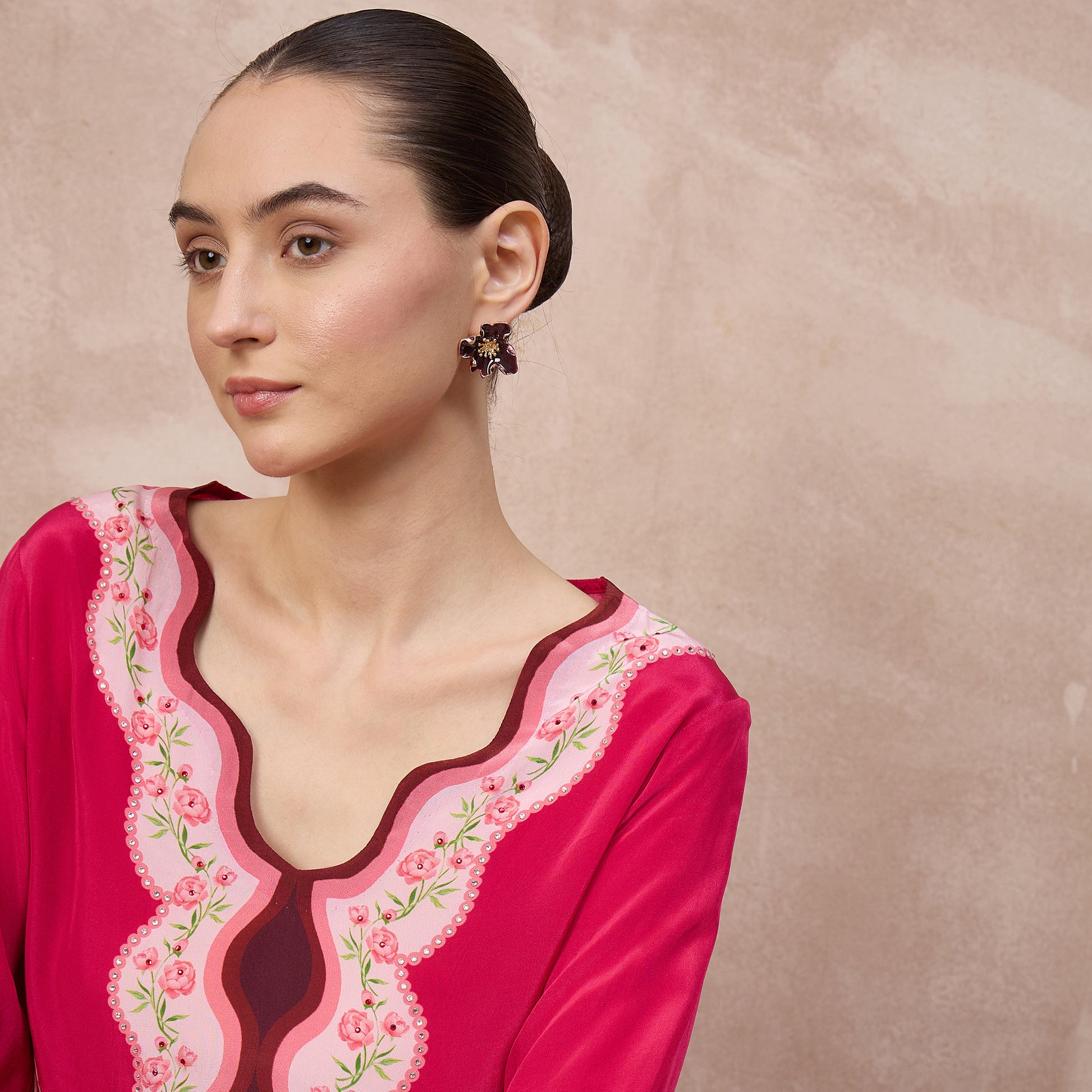 Pink Floral Print Top for Women – Viscose Crepe – Back View | First Resort by Ramola Bachchan