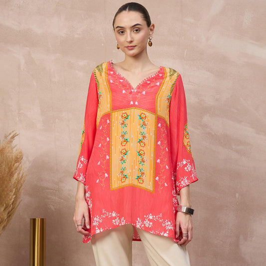 Red Floral Print Top for Women – Viscose Crepe | First Resort by Ramola Bachchan