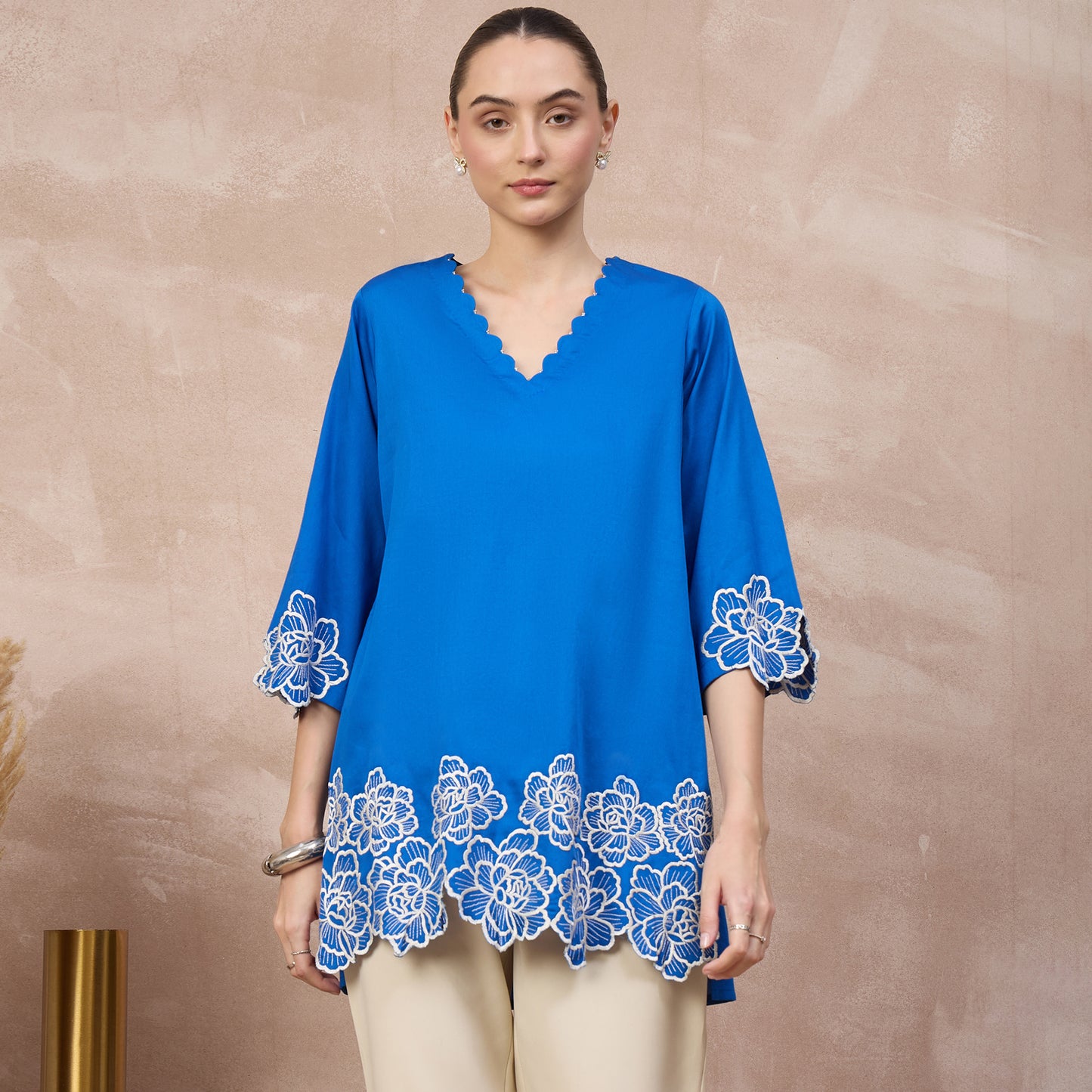 Blue Top for Women – Cotton Satin | First Resort by Ramola Bachchan