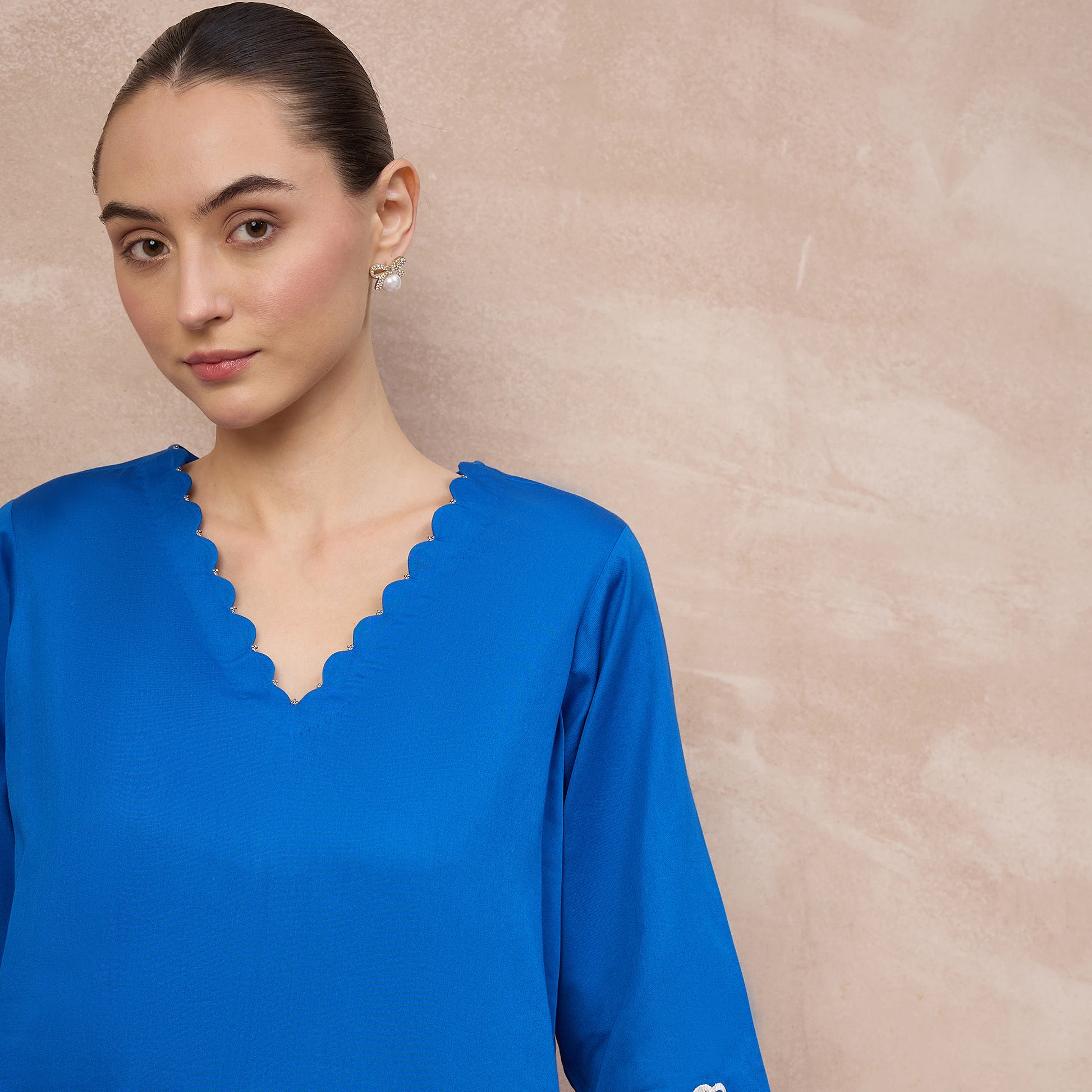 Blue Top for Women – Cotton Satin – Back View | First Resort by Ramola Bachchan