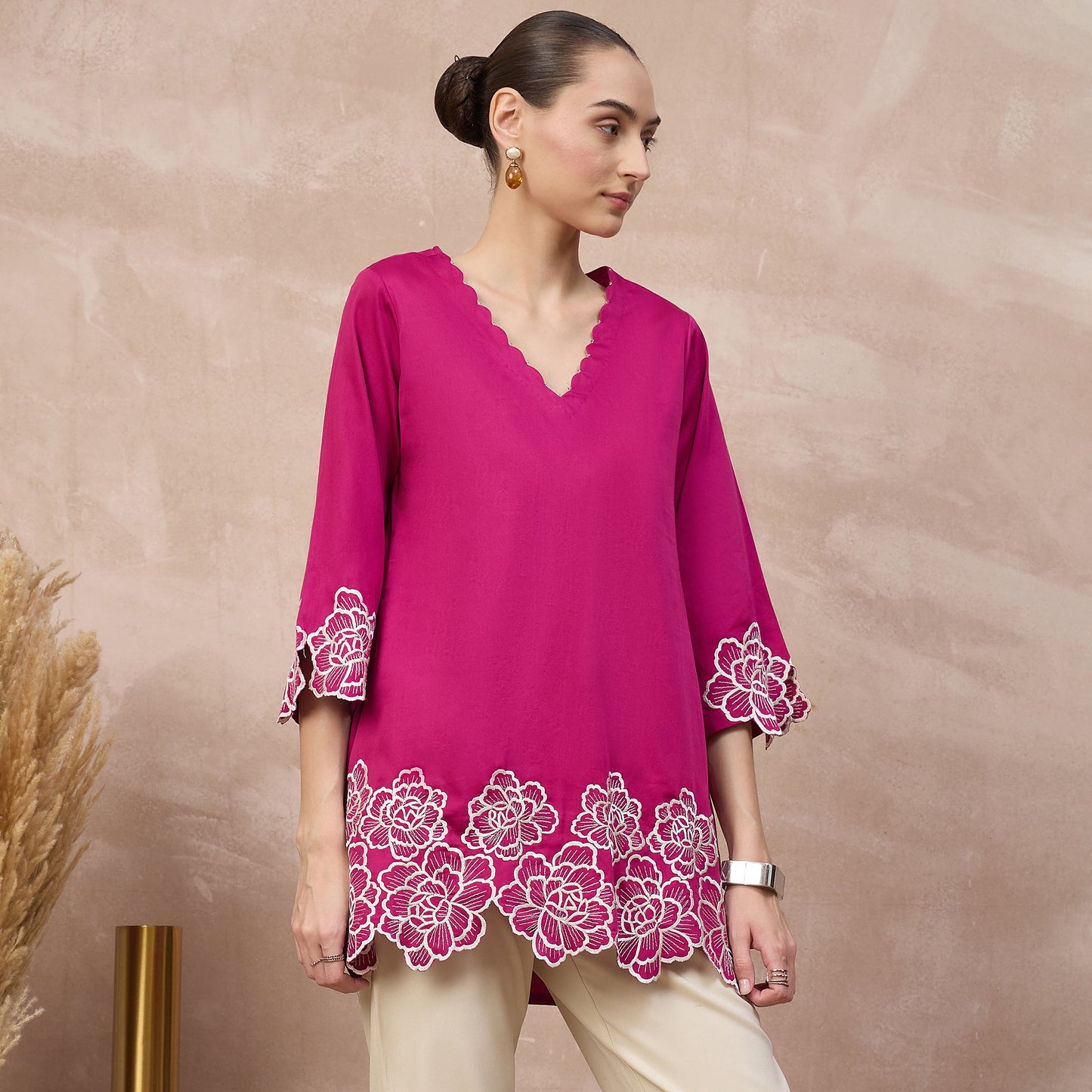Pink Top for Women – Cotton Satin – Side View | First Resort by Ramola Bachchan