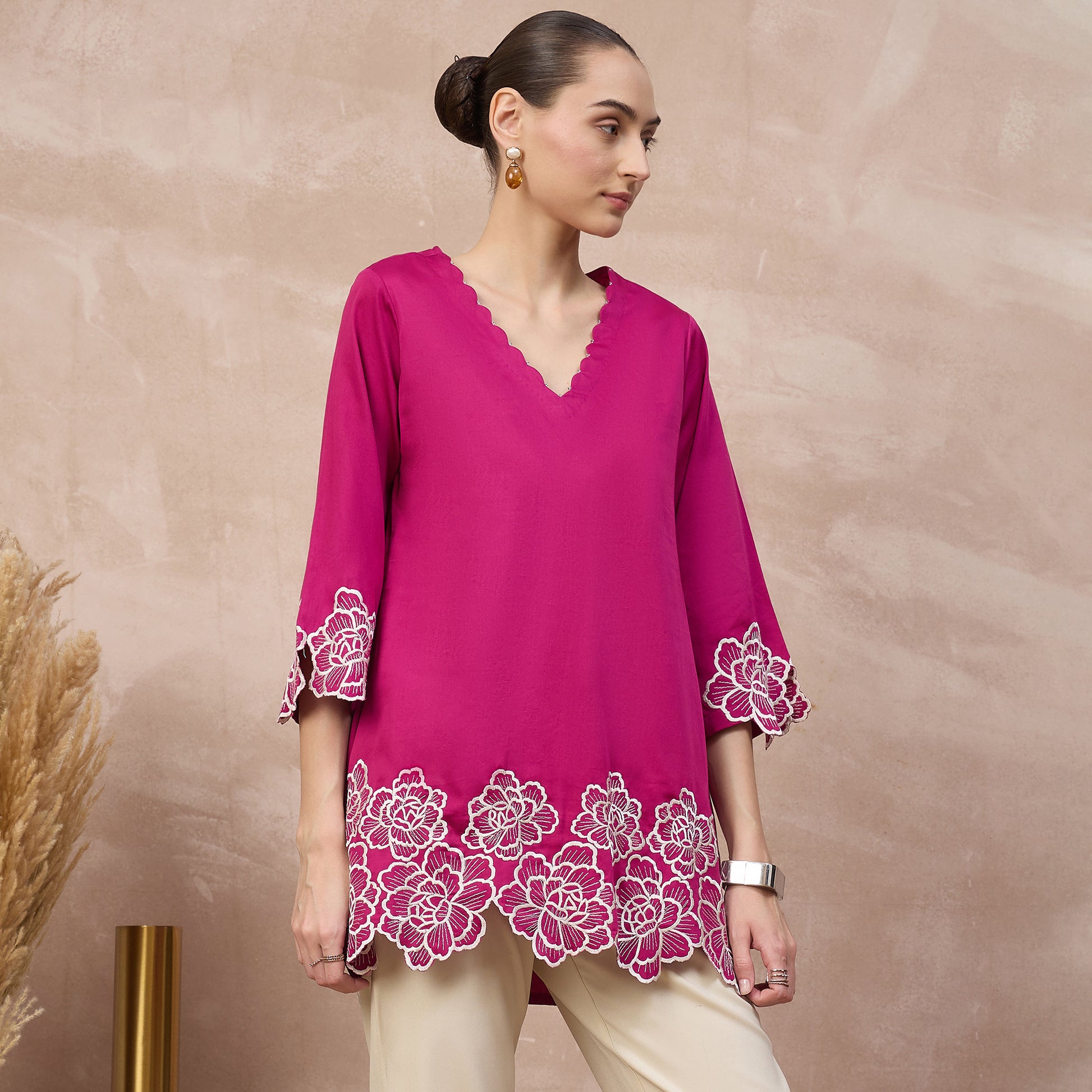 Pink Top for Women – Cotton Satin – Side View | First Resort by Ramola Bachchan