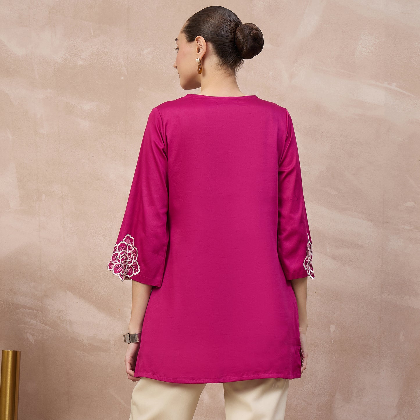 Pink Top for Women – Cotton Satin – Detail View | First Resort by Ramola Bachchan