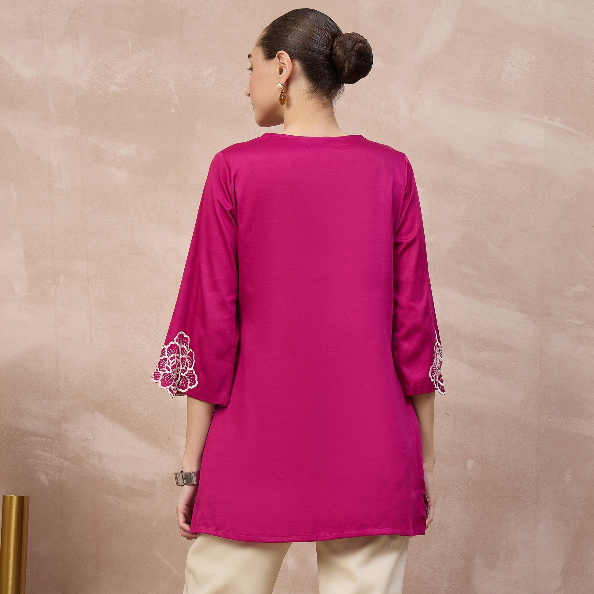 Pink Top for Women – Cotton Satin – Detail View | First Resort by Ramola Bachchan