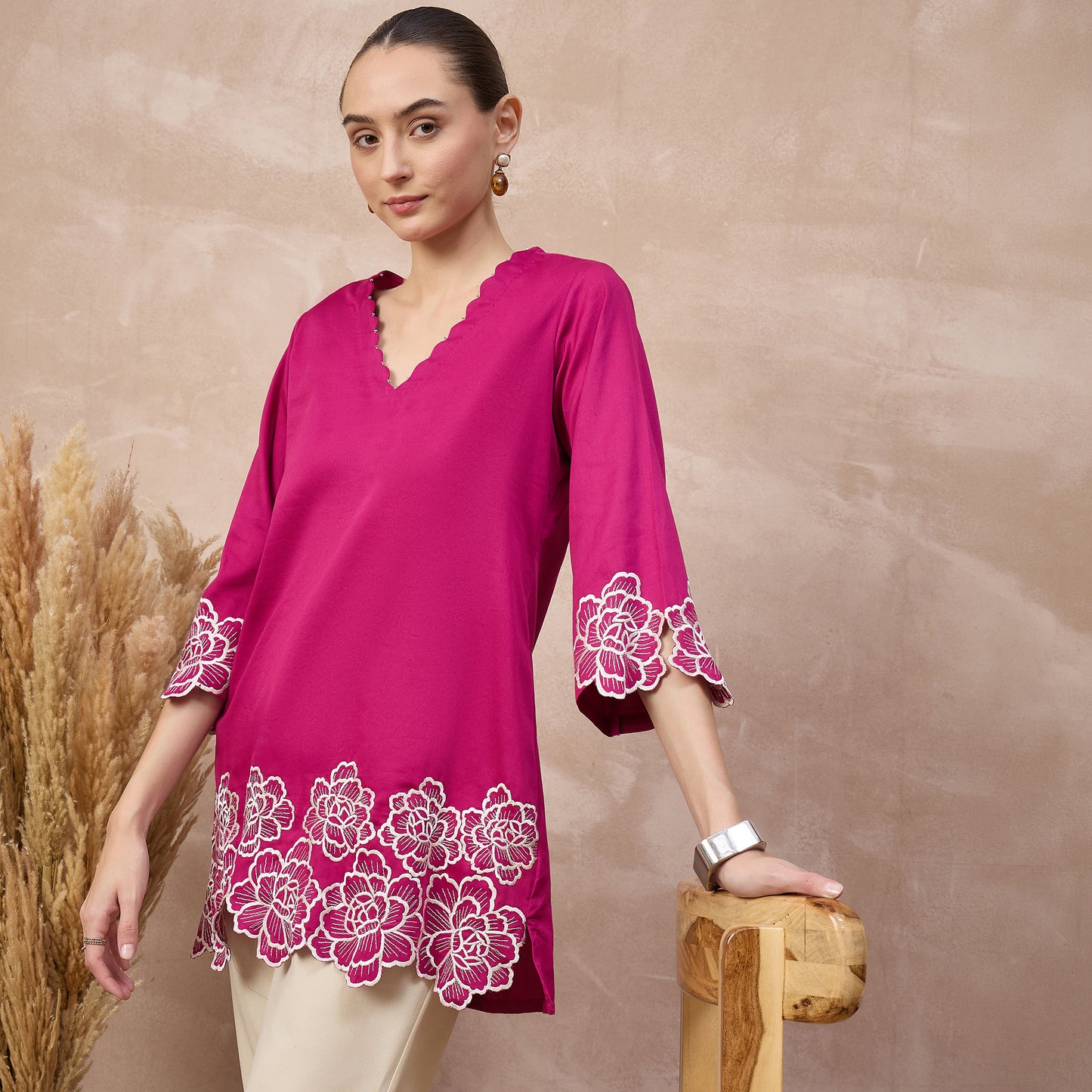 Pink Top for Women – Cotton Satin – Close Up | First Resort by Ramola Bachchan