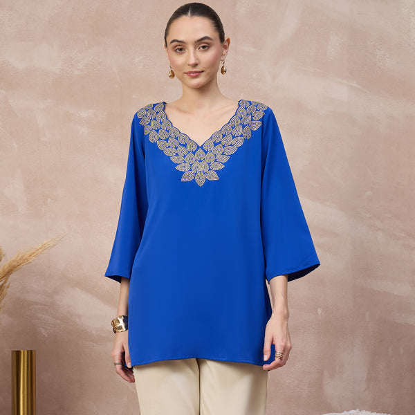 Blue Top for Women – Polyester Crepe | First Resort by Ramola Bachchan