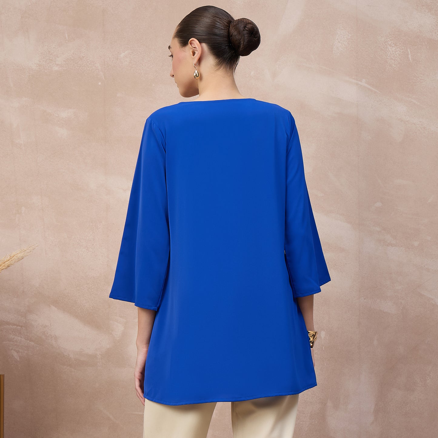 Blue Top for Women – Polyester Crepe – Detail View | First Resort by Ramola Bachchan