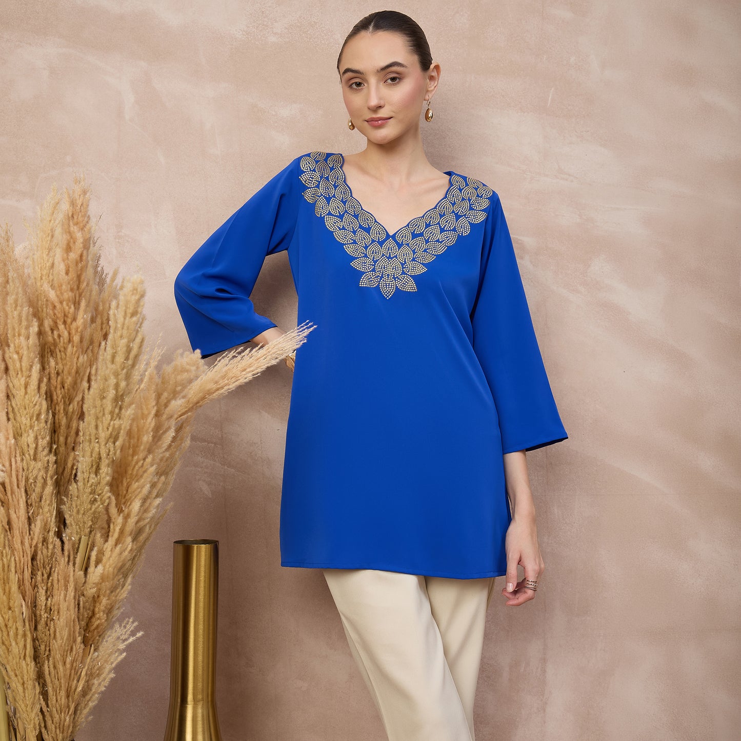 Blue Top for Women – Polyester Crepe – Back View | First Resort by Ramola Bachchan