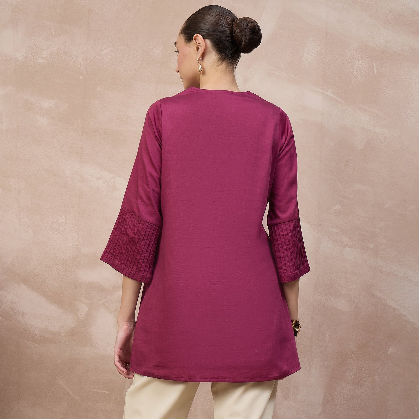 Plum Top for Women – Cotton Satin – Detail View | First Resort by Ramola Bachchan