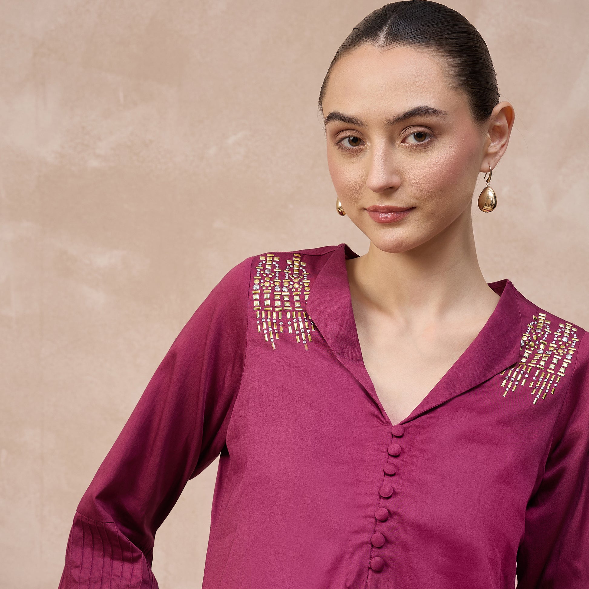 Plum Top for Women – Cotton Satin | First Resort by Ramola Bachchan