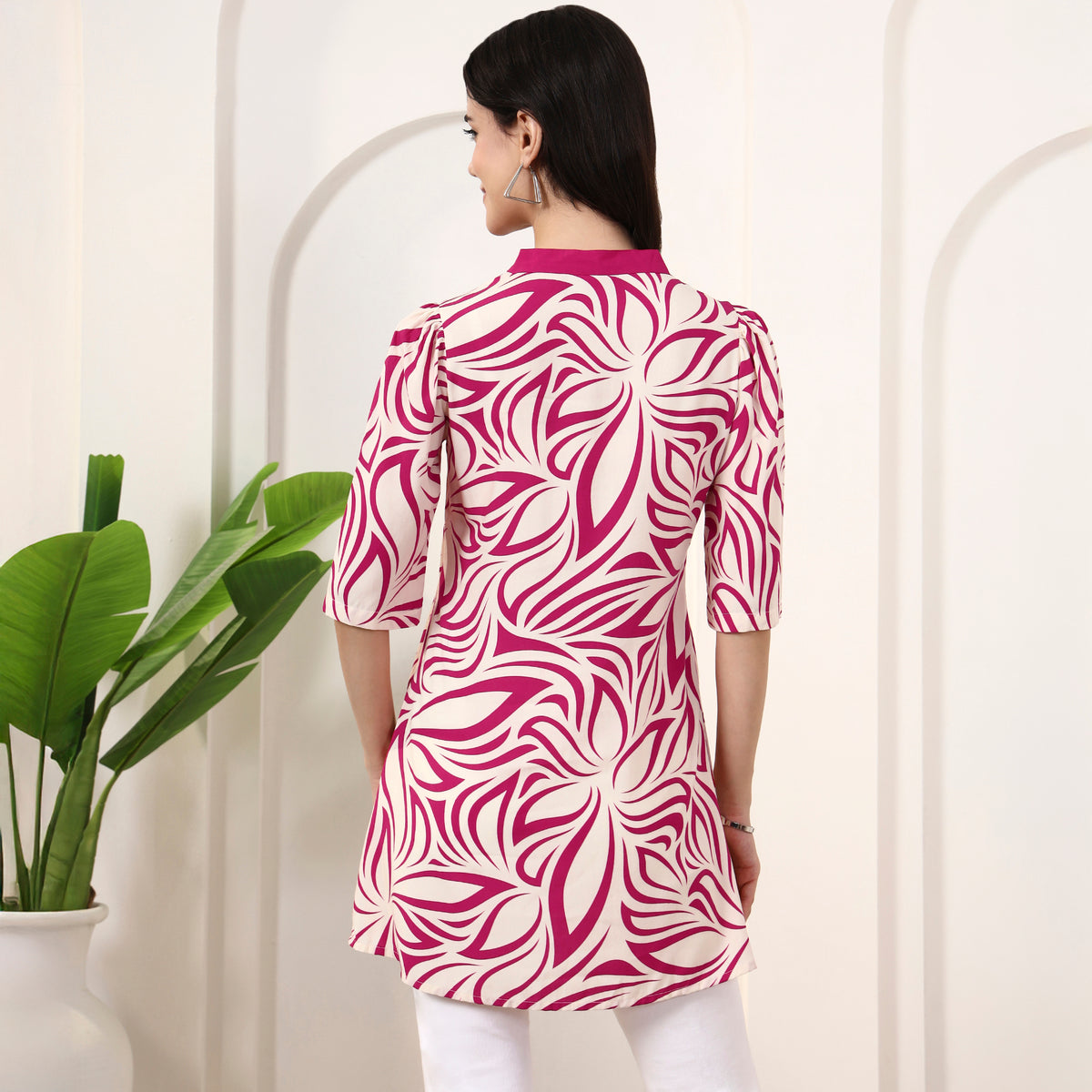 Pink Abstract Print Top for Women – Viscose Rayon – Detail View | First Resort by Ramola Bachchan