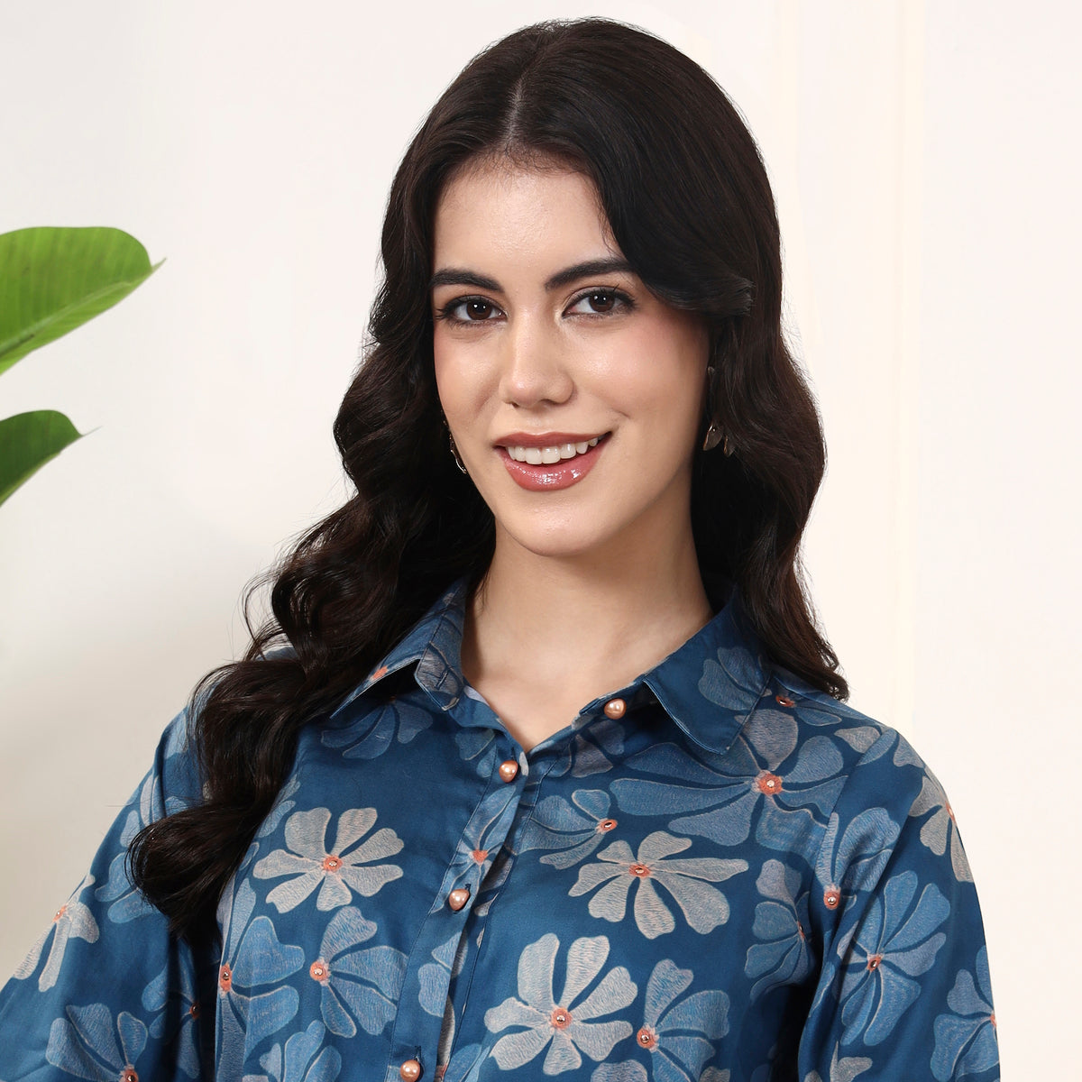 Blue Floral Print Top for Women – Cotton Satin – Back View | First Resort by Ramola Bachchan