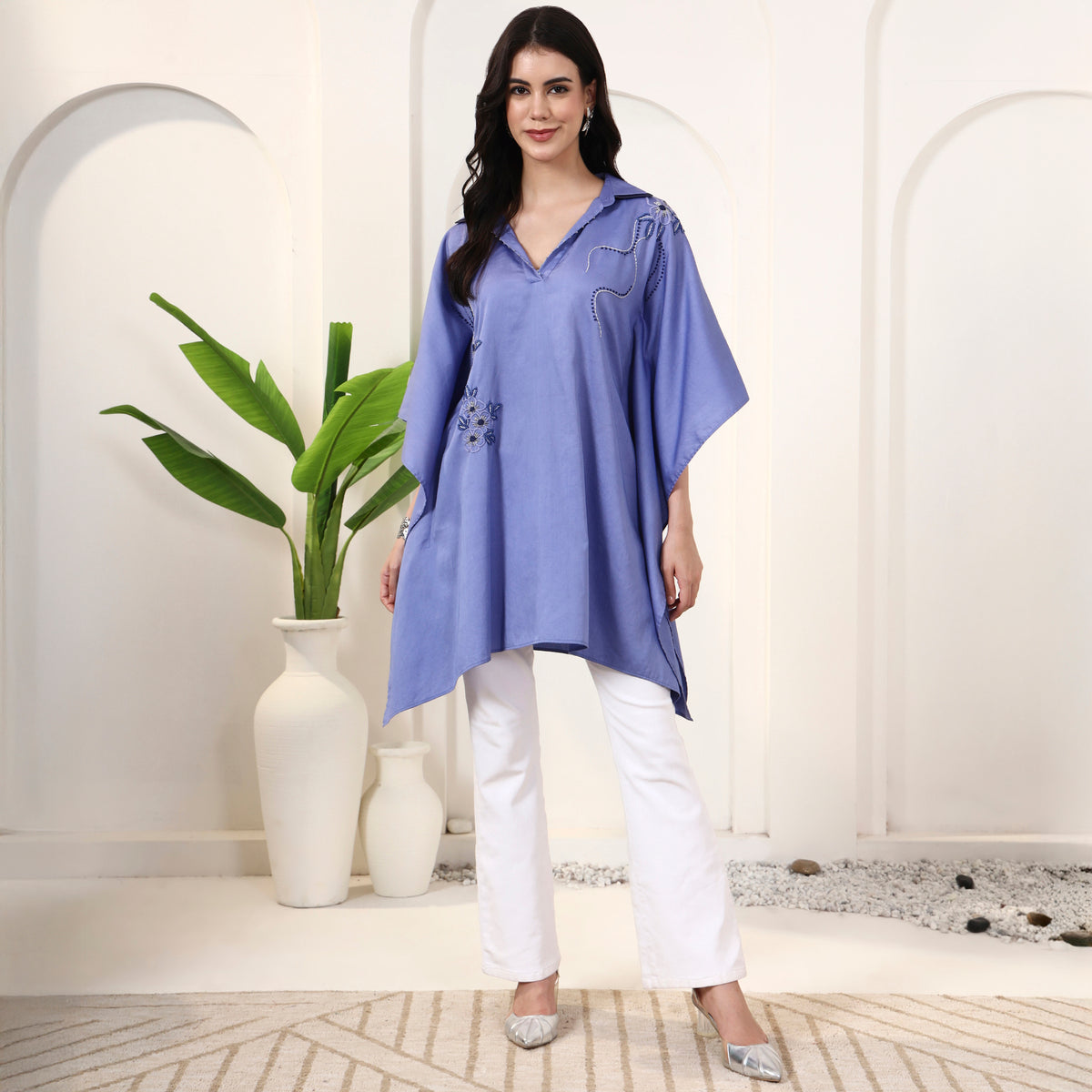 Blue Top for Women – Cotton Satin | First Resort by Ramola Bachchan