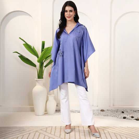 Blue Top for Women – Cotton Satin | First Resort by Ramola Bachchan