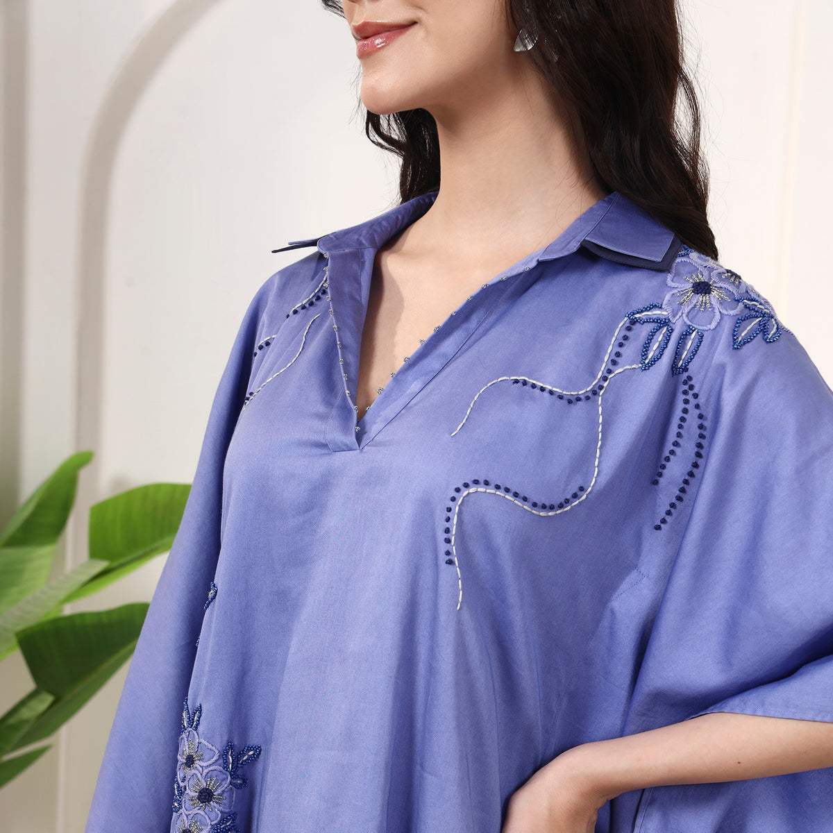 Blue Top for Women – Cotton Satin – Back View | First Resort by Ramola Bachchan