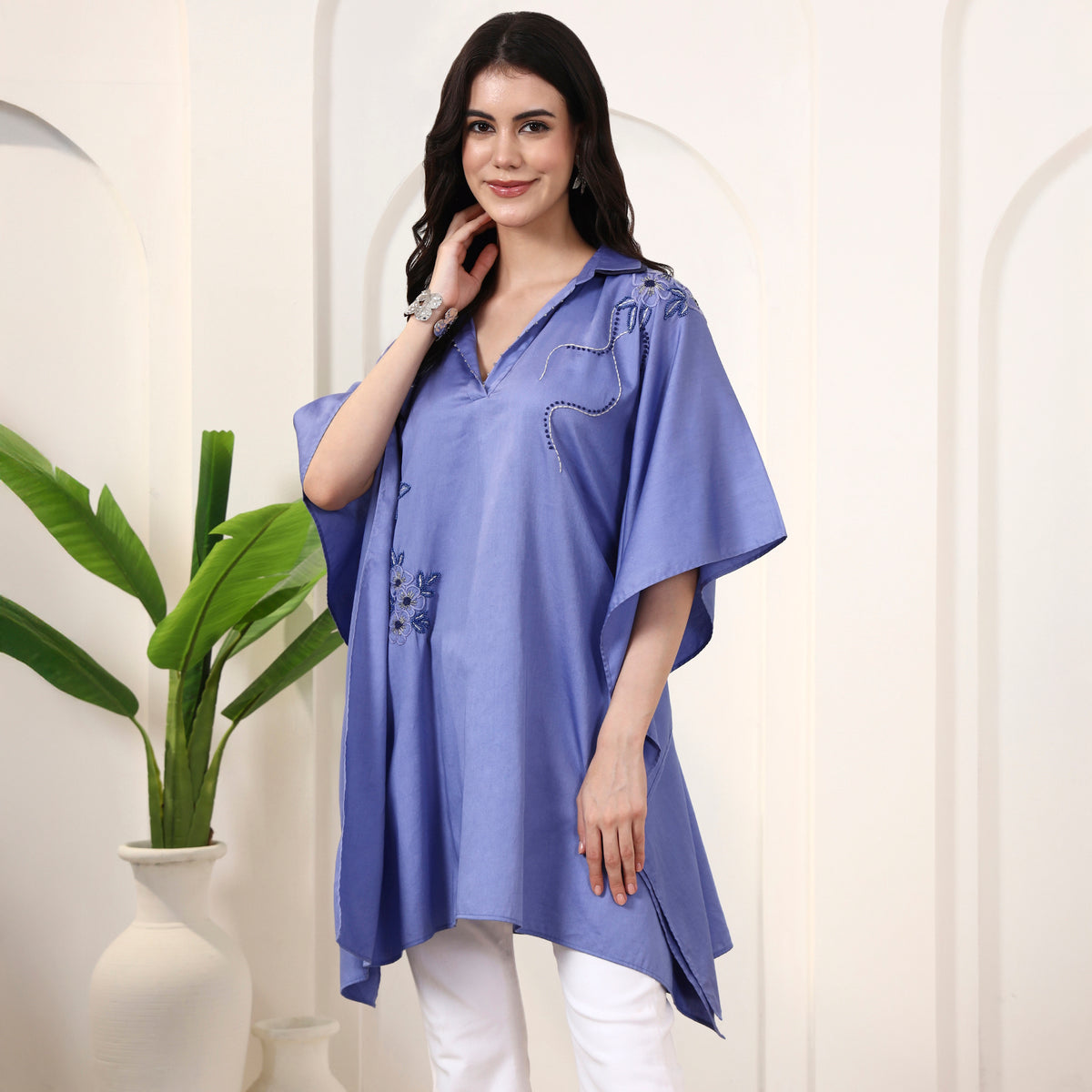 Blue Top for Women – Cotton Satin | First Resort by Ramola Bachchan