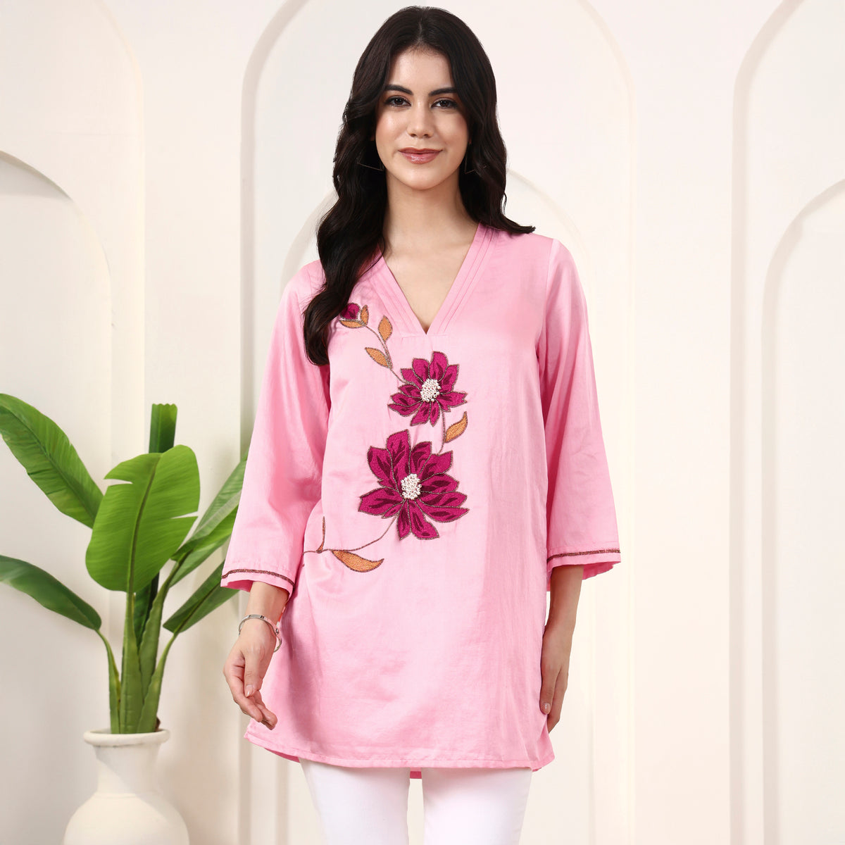Pink Top for Women – Cotton Satin | First Resort by Ramola Bachchan