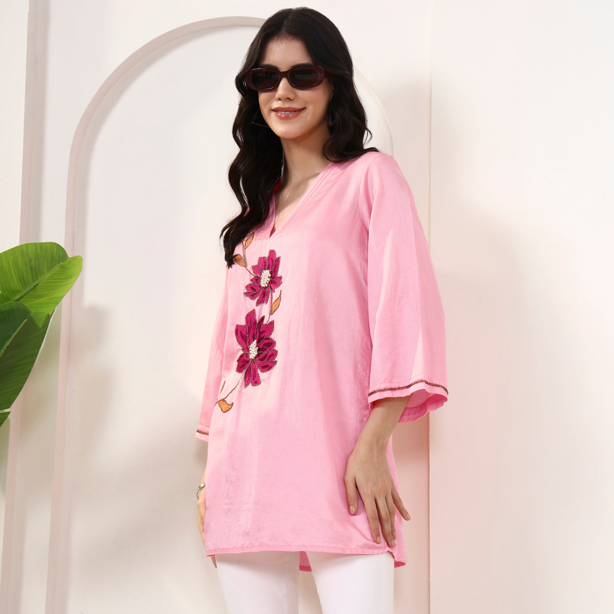 Pink Top for Women – Cotton Satin | First Resort by Ramola Bachchan