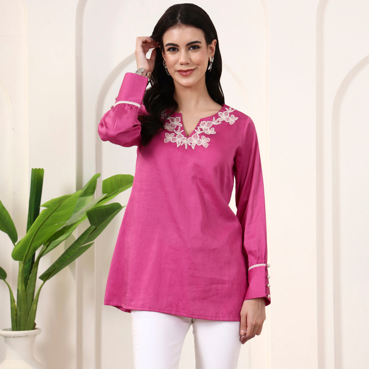 Pink Top for Women – Cotton Satin | First Resort by Ramola Bachchan