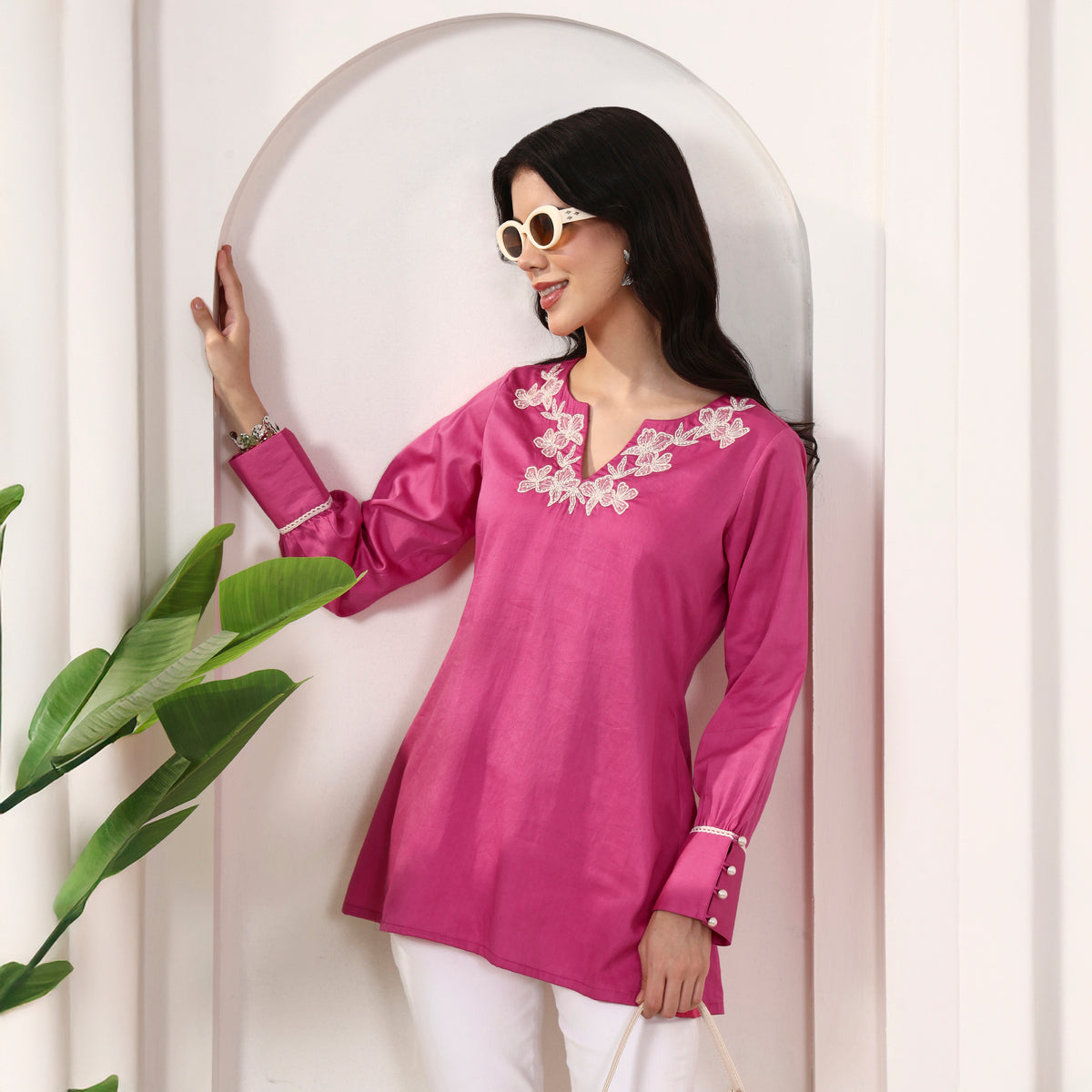 Pink Top for Women – Cotton Satin | First Resort by Ramola Bachchan