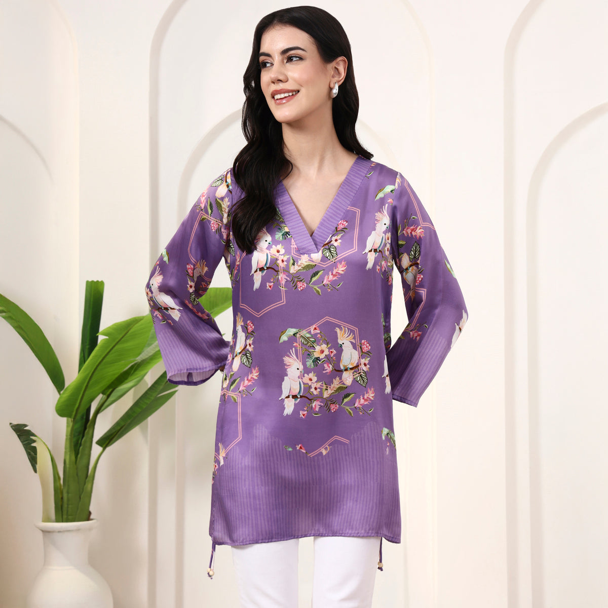 Purple Animal Print Top for Women – Bamberg Modal Satin | First Resort by Ramola Bachchan