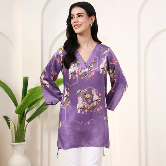 Purple Animal Print Top for Women – Bamberg Modal Satin | First Resort by Ramola Bachchan