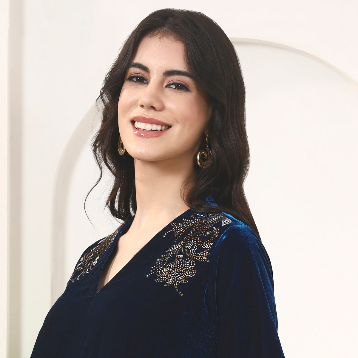Teal Blue Top for Women – Micro Velvet | First Resort by Ramola Bachchan
