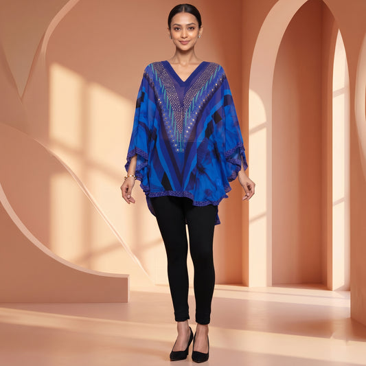 Blue Floral Print Tunic for Women – Embellished | First Resort by Ramola Bachchan