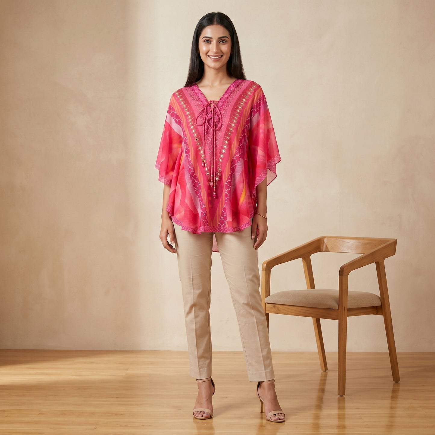 Pink Floral Print Tunic for Women – Embellished | First Resort by Ramola Bachchan