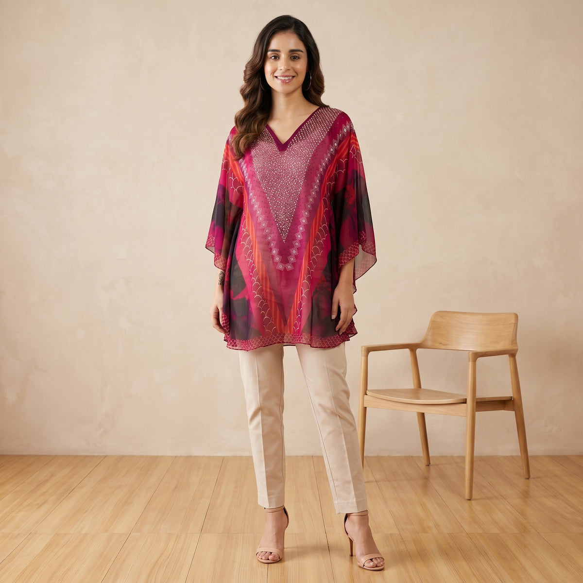 Red Floral Print Tunic for Women – Embellished | First Resort by Ramola Bachchan