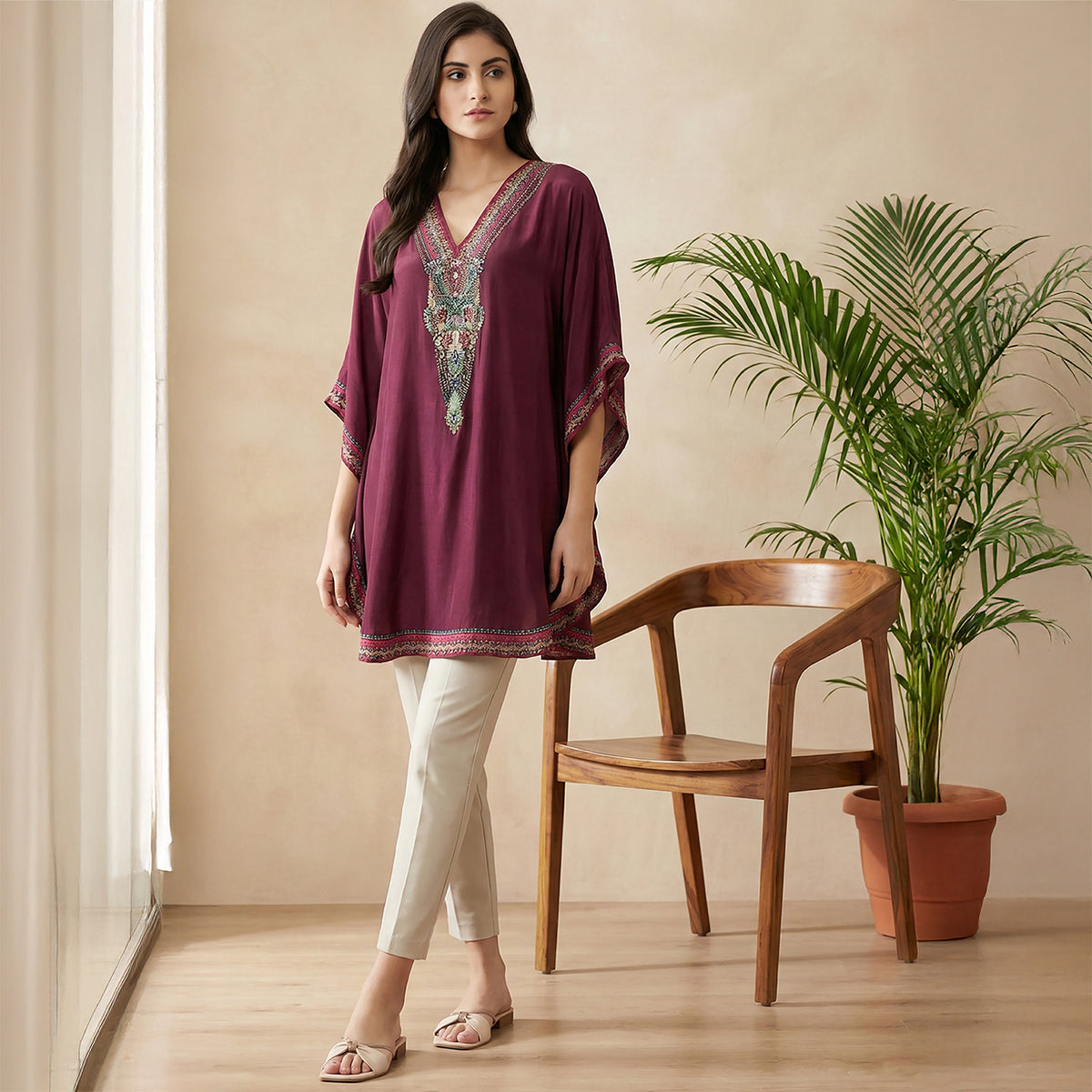 Wine Tunic for Women – Embellished | First Resort by Ramola Bachchan