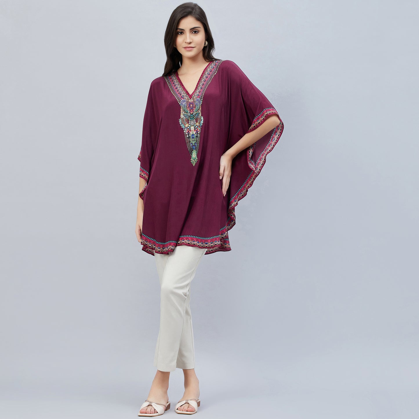 Wine Silk Embellished Tunic
