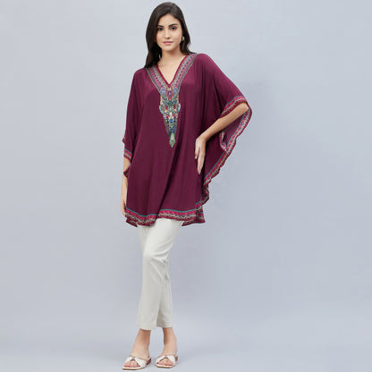 Wine Silk Embellished Tunic