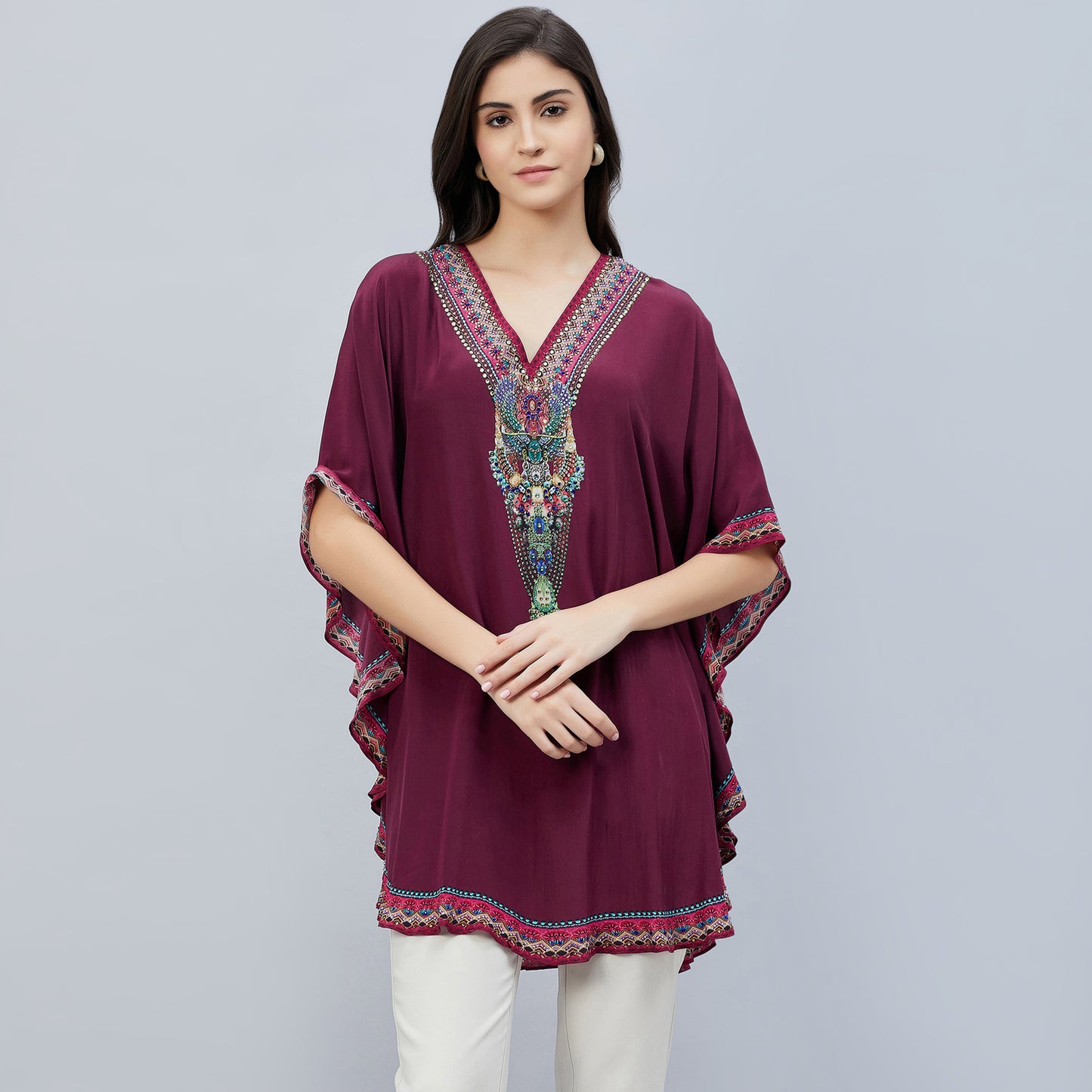Wine Silk Embellished Tunic