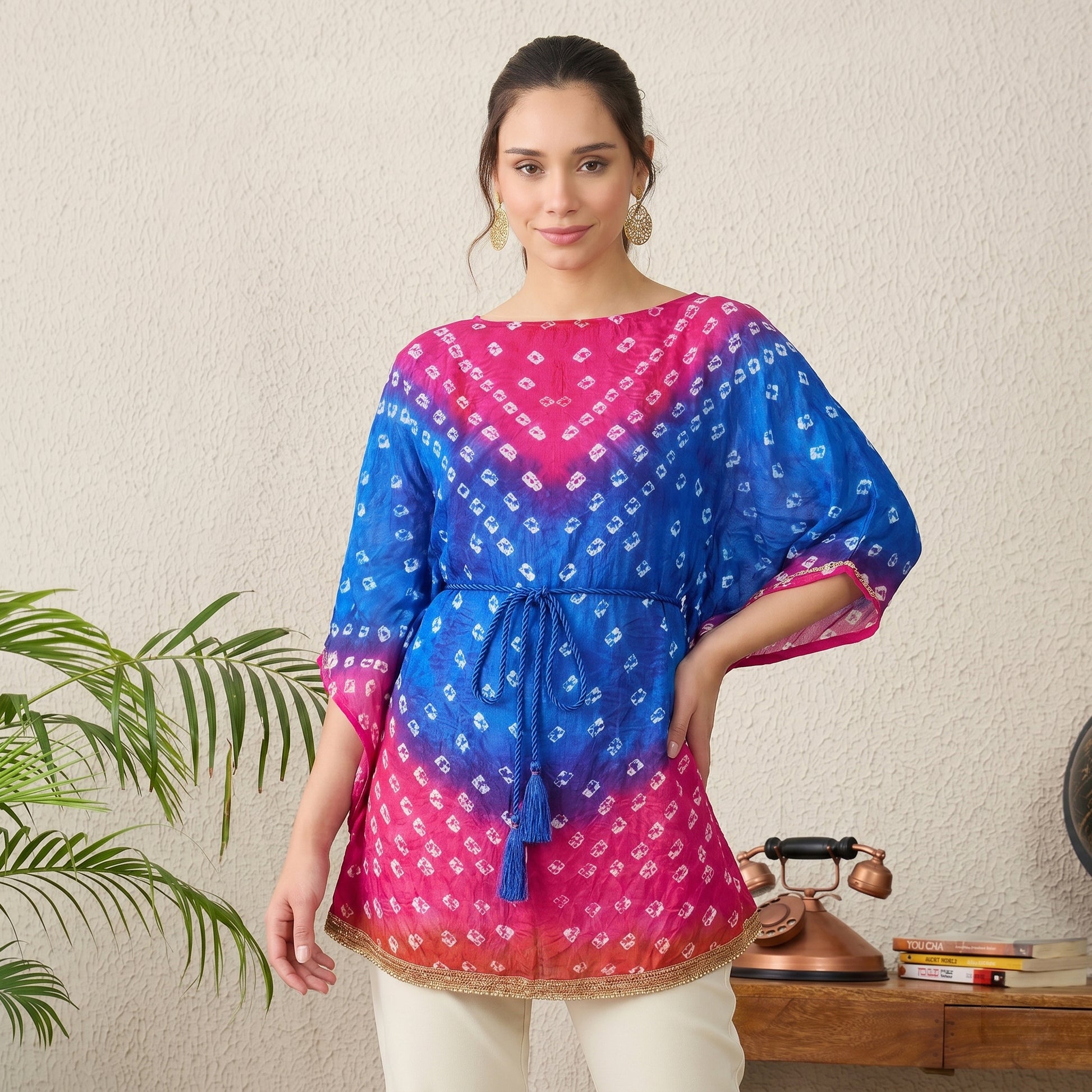 Pink And Blue Tie-Dye Print Tunic for Women – Taffeta Silk | First Resort by Ramola Bachchan