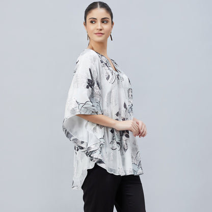 Black and White Floral Lurex Tunic