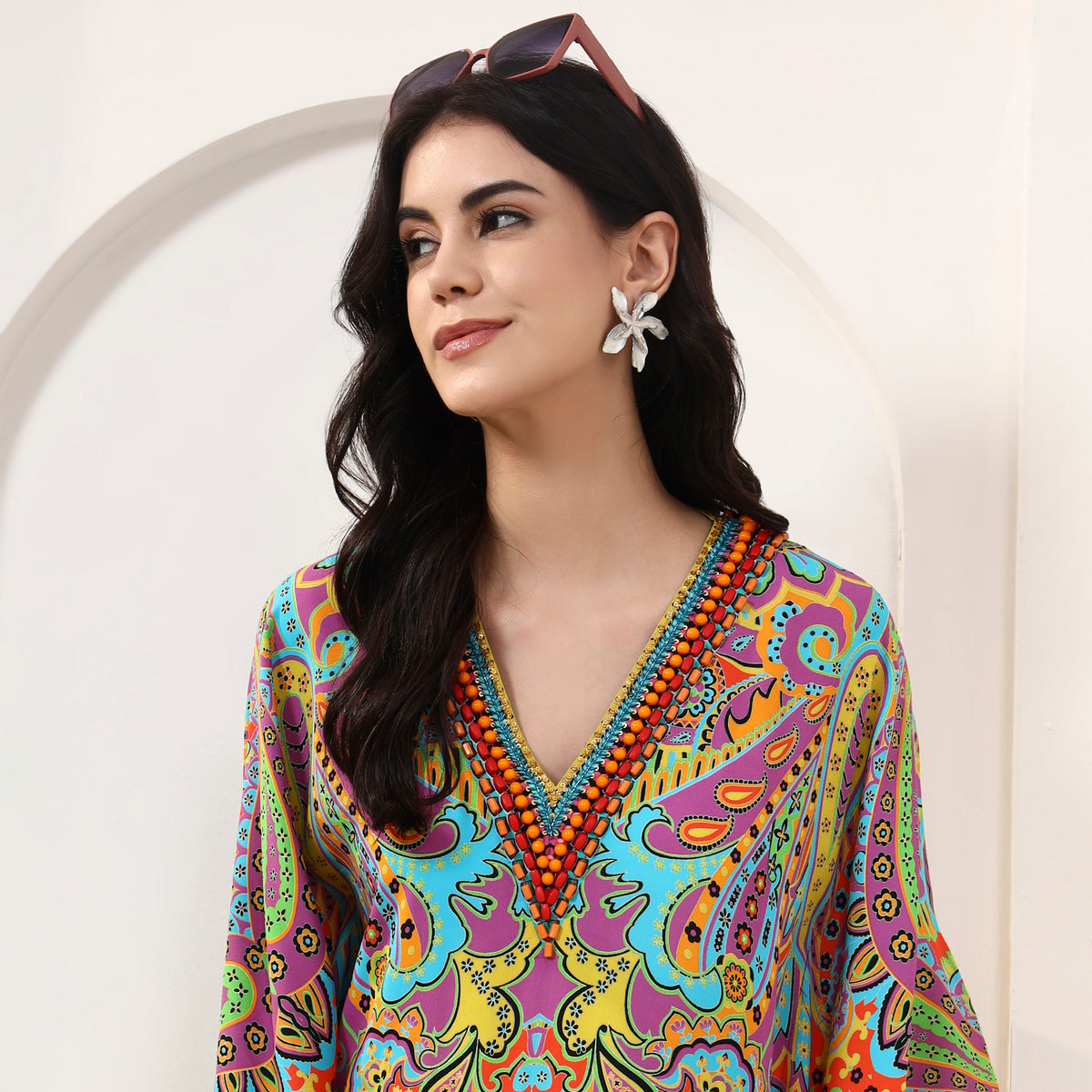Blue and Purple Floral Print Tunic for Women – Double Viscose Georgette | First Resort by Ramola Bachchan