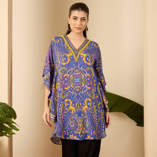 Cobalt Blue and Yellow Paisley Tunic