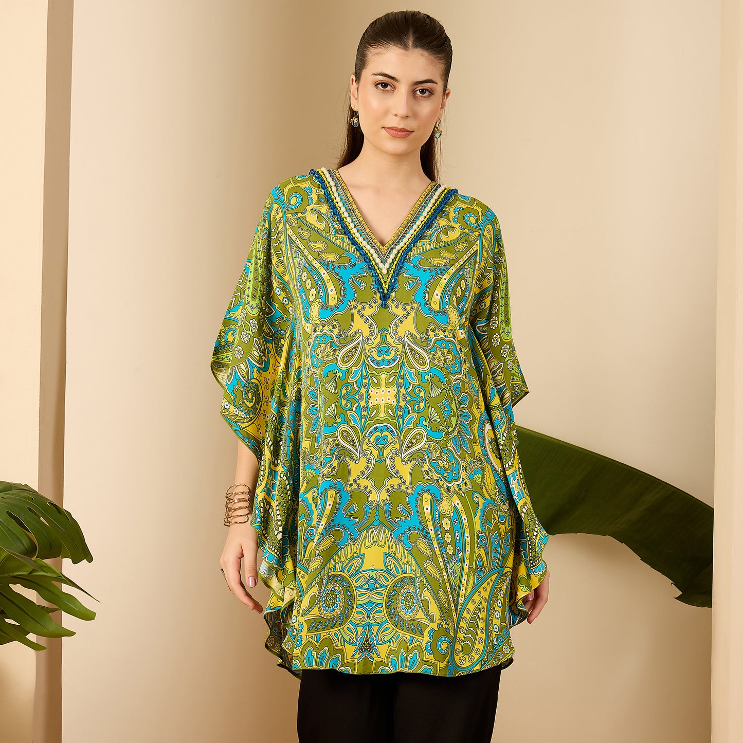 Olive Green and Yellow Paisley Tunic