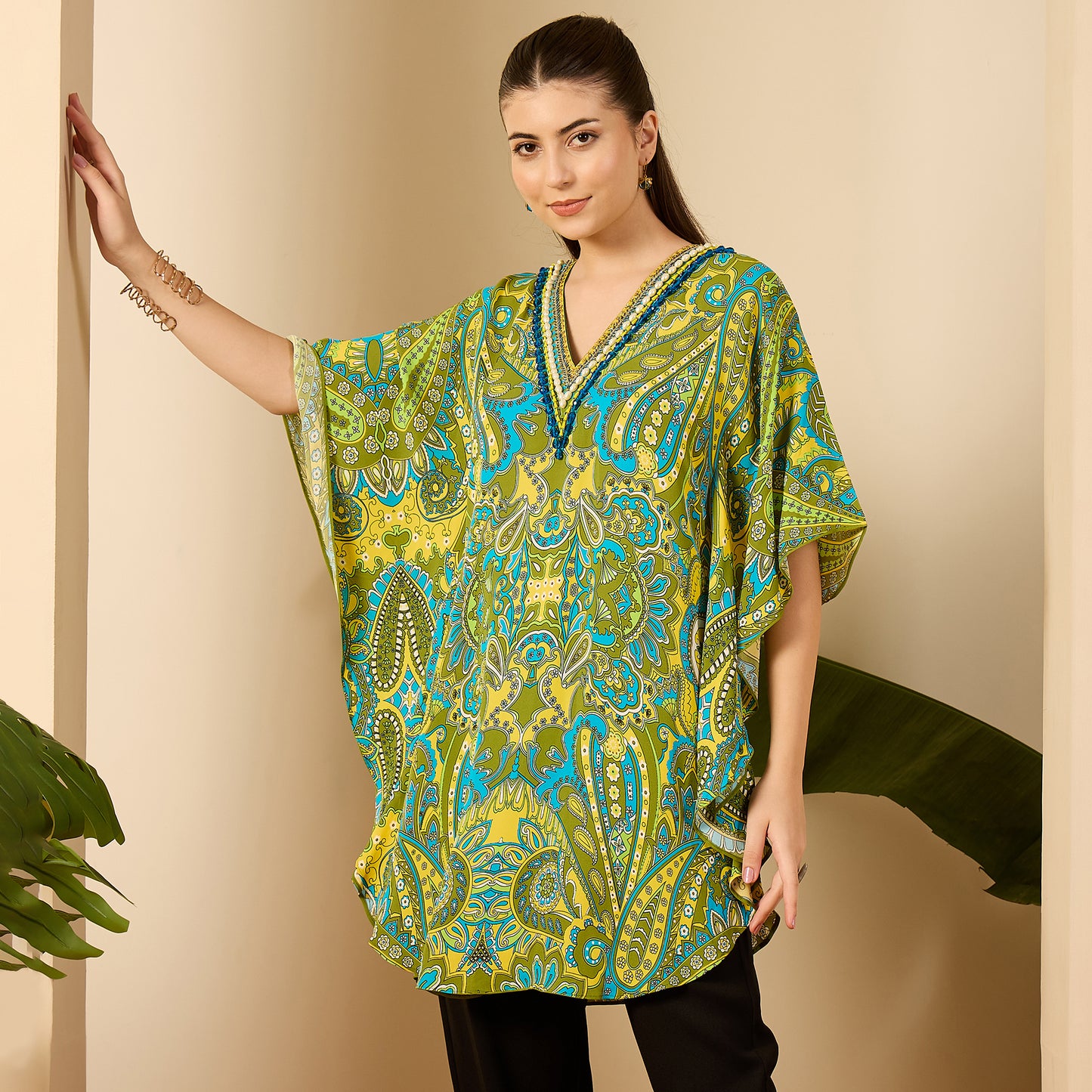 Olive Green and Yellow Paisley Tunic