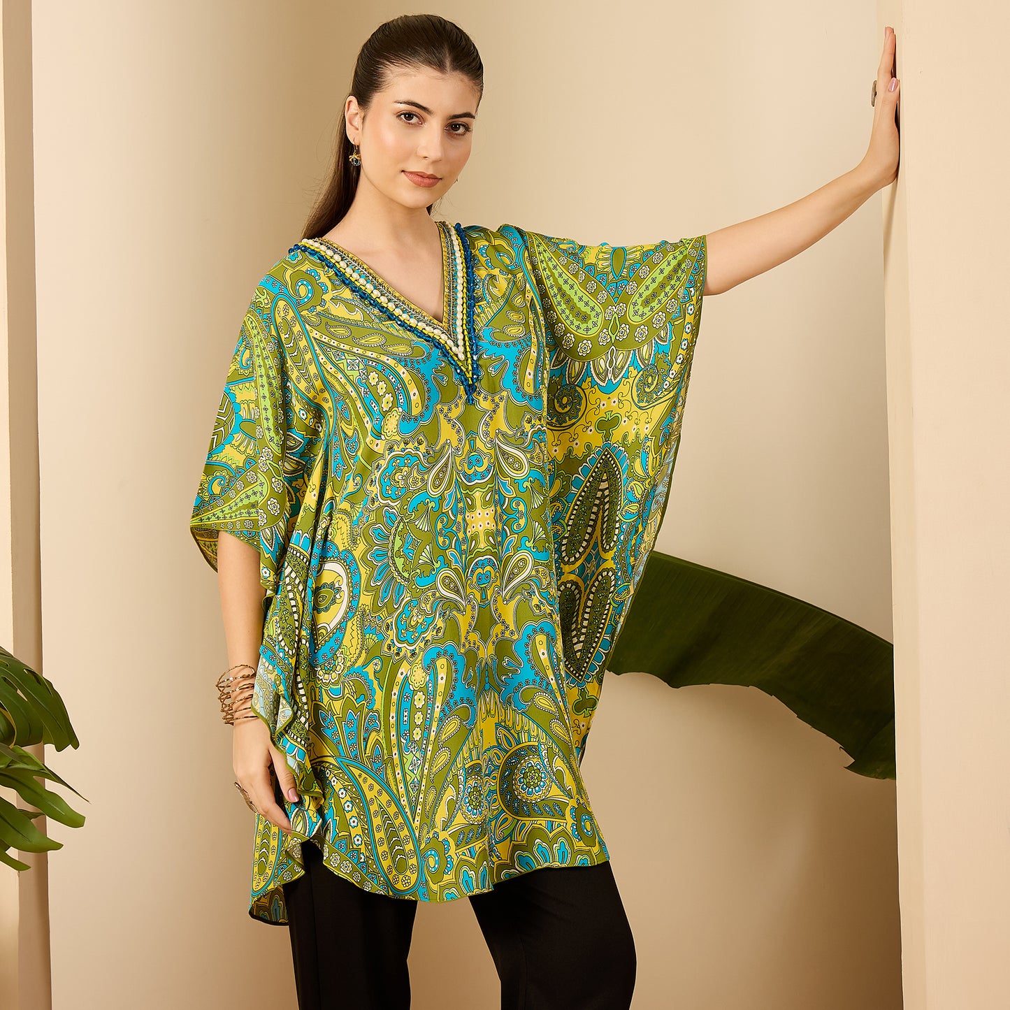 Olive Green and Yellow Paisley Tunic