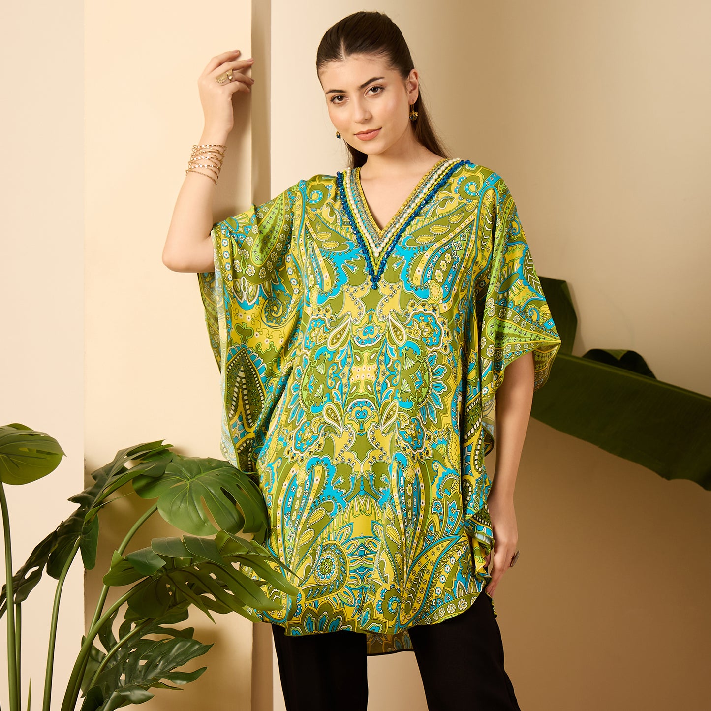 Olive Green and Yellow Paisley Tunic