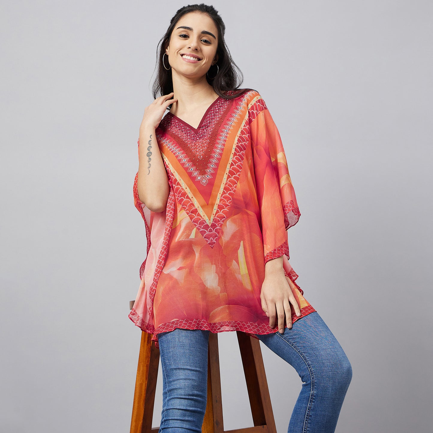 Orange and Red Floral Tunic