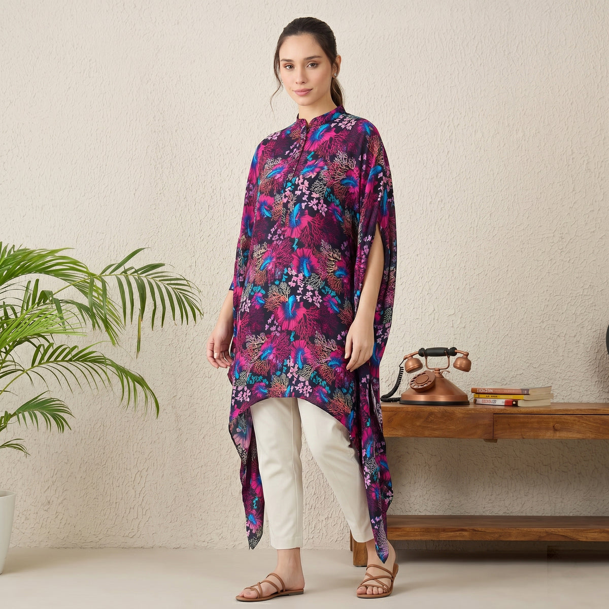Pink Deep Sea Print Tunic for Women – Viscose Crepe | First Resort by Ramola Bachchan